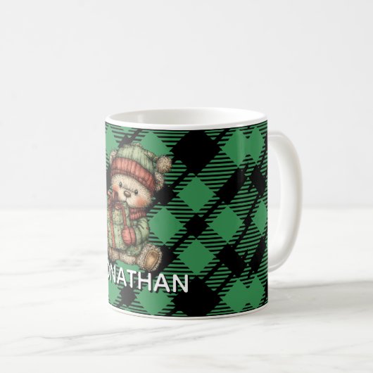 Classic Holiday Green Checkered Pattern Custom Kaffeetasse (VorderseiteRechts)