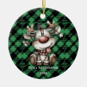 Classic Holiday Green Checkered Pattern Custom Keramik Ornament (Vorne)