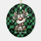 Classic Holiday Green Checkered Pattern Custom Keramik Ornament (Links)