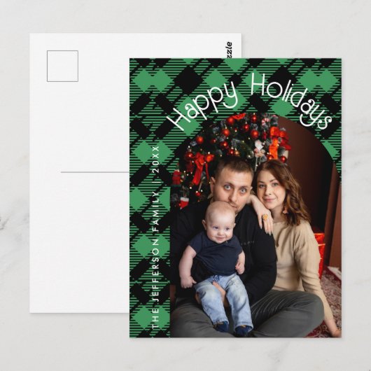 Classic Holiday Green Checkered Pattern Postkarte (Vorne/Hinten)