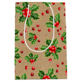 Classic Holiday Green Holly Red Berries Mittlere Geschenktüte (Vorderseite)