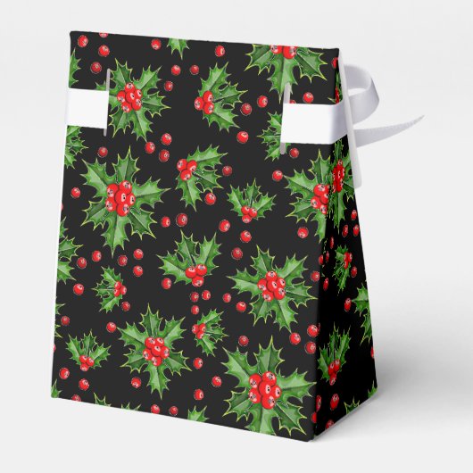 Classic Holiday Green Holly Red Berries Muster Geschenkschachtel (Rückseite)