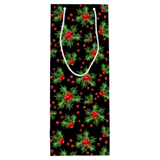 Classic Holiday Green Holly Red Berries Muster Geschenktüte Für Weinflaschen (Rückseite)