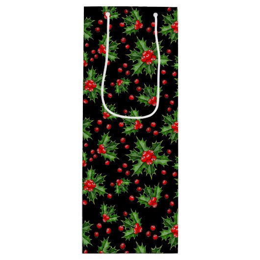 Classic Holiday Green Holly Red Berries Muster Geschenktüte Für Weinflaschen (Vorderseite)