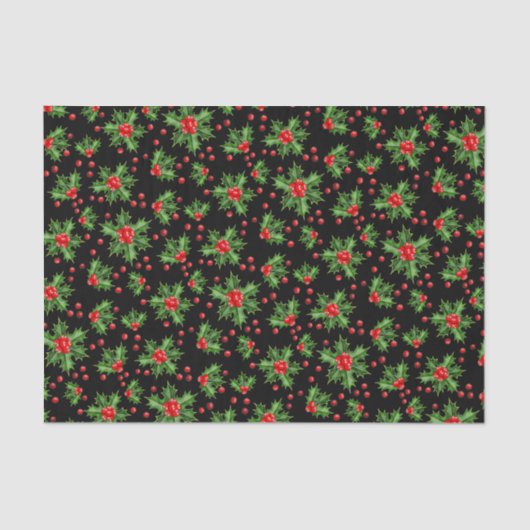 Classic Holiday Green Holly Red Berries Seidenpapier (Vorderseite)
