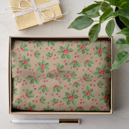 Classic Holiday Green Holly Red Berries Seidenpapier
