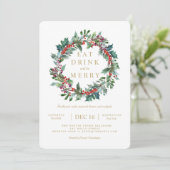Classic Holiday Holly Berry Wreath Einladung (Stehend Vorderseite)