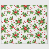 Classic Holiday Holly Tree Blätter Berries Pattern Geschenkpapier (Flach)
