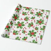 Classic Holiday Holly Tree Blätter Berries Pattern Geschenkpapier (Ungerollt)