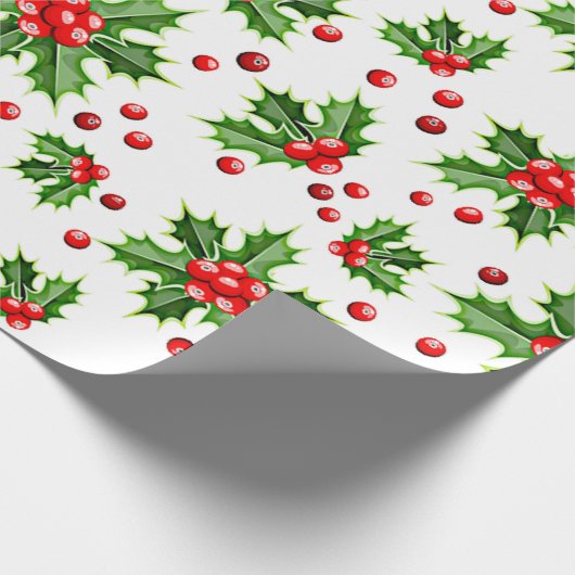 Classic Holiday Holly Tree Blätter Berries Pattern Geschenkpapier (Ecke)