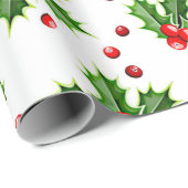 Classic Holiday Holly Tree Blätter Berries Pattern Geschenkpapier (Rolleneckpunkt)