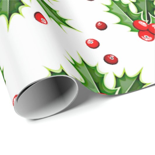 Classic Holiday Holly Tree Blätter Berries Pattern Geschenkpapier (Rolleneckpunkt)