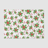 Classic Holiday Holly Tree Blätter Berries Pattern Seidenpapier (Vorderseite)