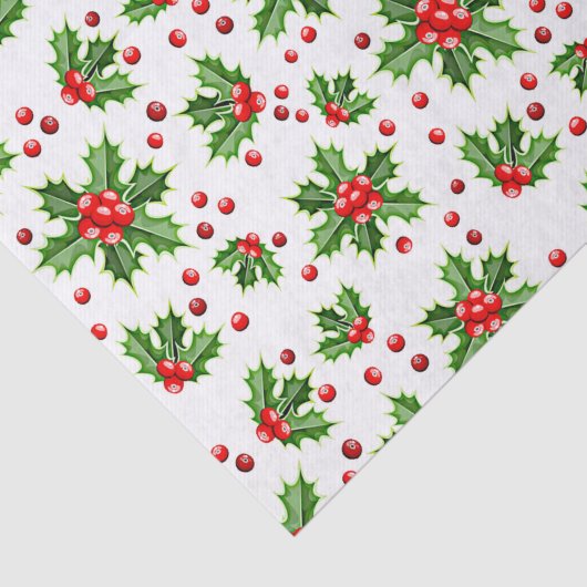 Classic Holiday Holly Tree Blätter Berries Pattern Seidenpapier (Ausschnitt)