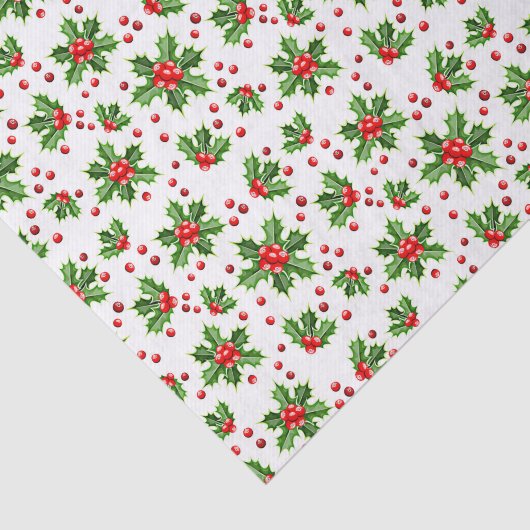 Classic Holiday Holly Tree Blätter Berries Pattern Seidenpapier (Ausschnitt)