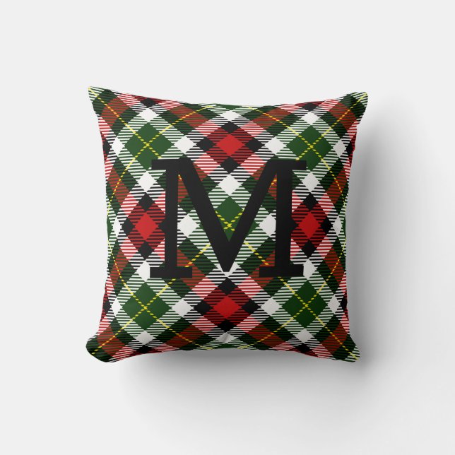 Classic Holiday Kariert Monogram INITIAL Christmas Kissen (Vorderseite)