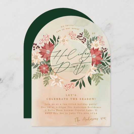 Classic Holiday Party Poinsettia Wreath Arch Einladung (Vorne/Hinten)