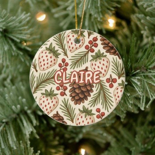 Classic Holiday Pine Berries Rotes Grün Keramik Ornament (Baum)
