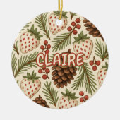 Classic Holiday Pine Berries Rotes Grün Keramik Ornament (Vorne)