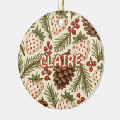 Classic Holiday Pine Berries Rotes Grün Keramik Ornament (Links)