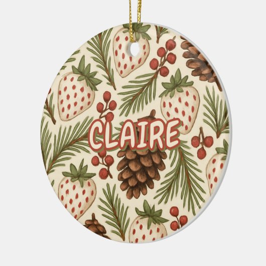 Classic Holiday Pine Berries Rotes Grün Keramik Ornament (Links)