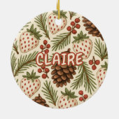 Classic Holiday Pine Berries Rotes Grün Keramik Ornament (Hinten)