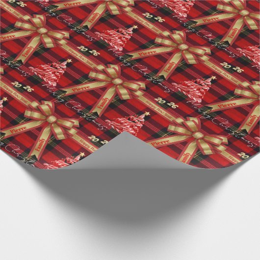Classic Holiday Plaid -Family Name Geschenkpapier (Ecke)