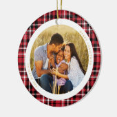 Classic Holiday Red Kariert Foto Keramik Ornament (Links)
