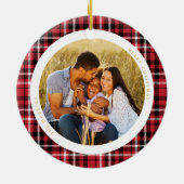 Classic Holiday Red Kariert Foto Keramik Ornament (Hinten)
