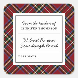 Classic Holiday Red Tartan hausgemachte Speisen Quadratischer Aufkleber