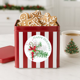Classic Holiday Red White Candy Cane Green Foliage Runder Aufkleber