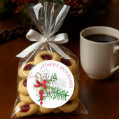 Classic Holiday Red White Candy Cane Green Foliage Runder Aufkleber