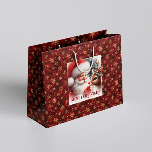 Classic Holiday Santa Claus Rudolph Gift Bag Große Geschenktüte