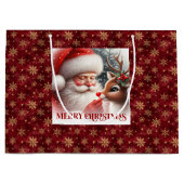 Classic Holiday Santa Claus Rudolph Gift Bag Große Geschenktüte (Vorderseite)