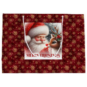Classic Holiday Santa Claus Rudolph Gift Bag Große Geschenktüte (Rückseite)