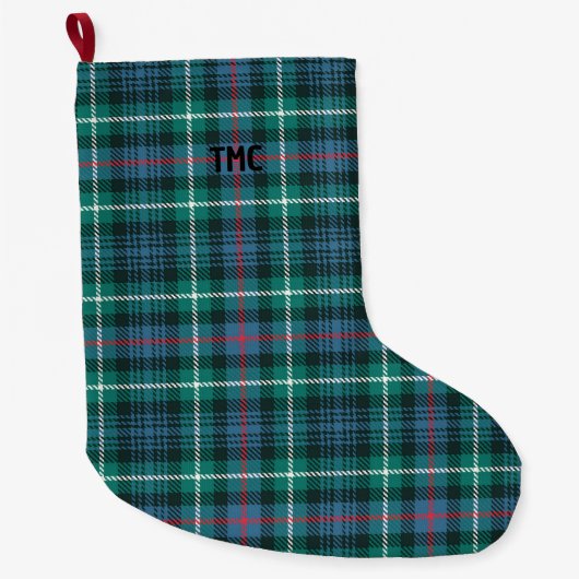 Classic Holiday Tartan Karierte INITIALS Festival Großer Weihnachtsstrumpf (Vorderseite)