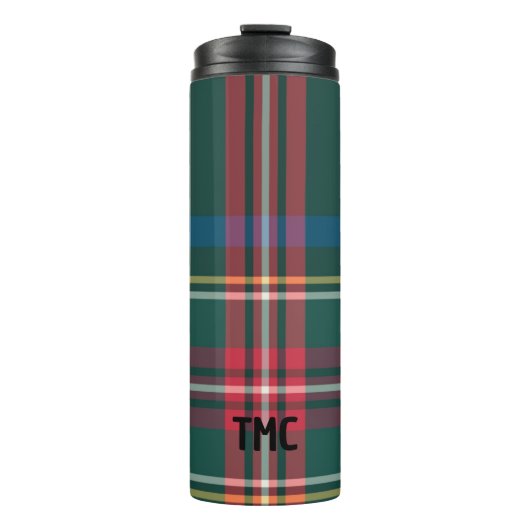 Classic Holiday Tartan Karierte INITIALS Festivals Thermosbecher (Vorderseite)