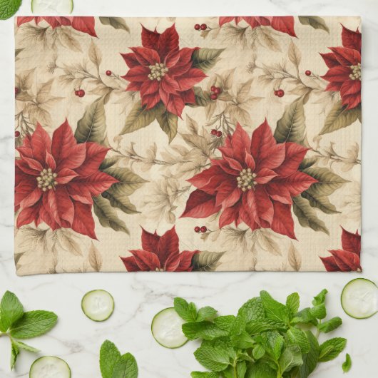 Classic Holiday Tea Towel Rustic Red Floral Style Geschirrtuch (Gefaltet)