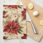 Classic Holiday Tea Towel Rustic Red Floral Style Geschirrtuch (Viertel Falte)