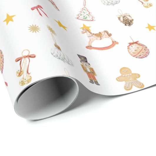 Classic Holiday Toy and Ornament Christmas Geschenkpapier (Rolleneckpunkt)