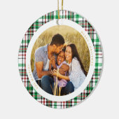 Classic Holiday Weißes Kariertes Foto Keramik Ornament (Links)