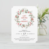Classic Holiday Wreath Berry Party Einladung (Stehend Vorderseite)