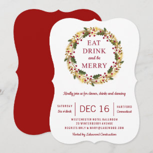 Classic Holiday Wreath Party Weihnachten Einladung