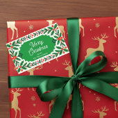 Classic Holly Berries & Pine Wreath Weihnachten Rechteckiger Aufkleber