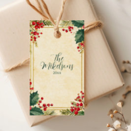 Classic Holly Berry Christmas Party Geschenkanhänger