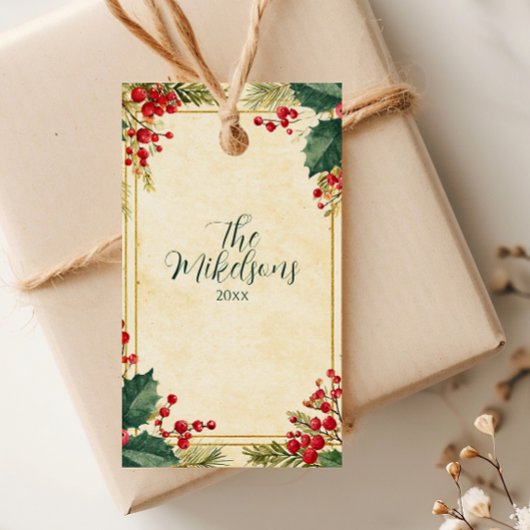 Classic Holly Berry Christmas Party Geschenkanhänger