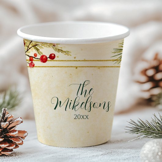 Classic Holly Berry Christmas Party Pappbecher