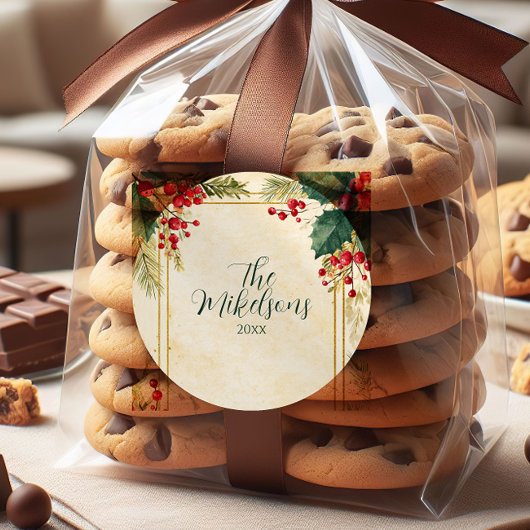 Classic Holly Berry Christmas Party Runder Aufkleber