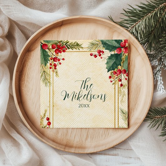 Classic Holly Berry Christmas Party Serviette