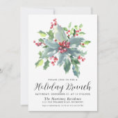 Classic Holly Berry Greenery Holiday Brunch Einladung (Vorderseite)